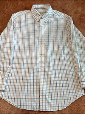 Button-Down Plaid Dress Shirt in Blue and Orange